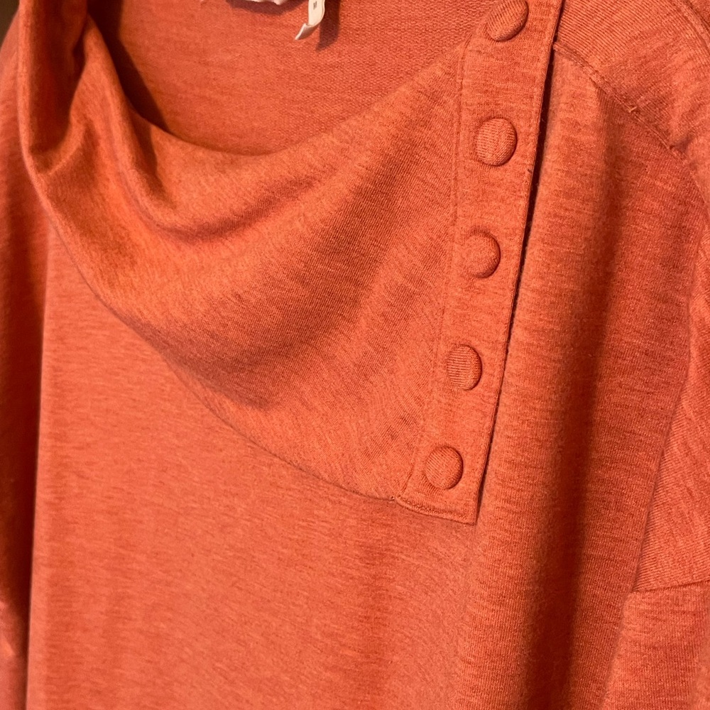 Soft Surroundings Burnt Orange 3/4 Sleeve Cowl Sweater - Picture 3 of 6